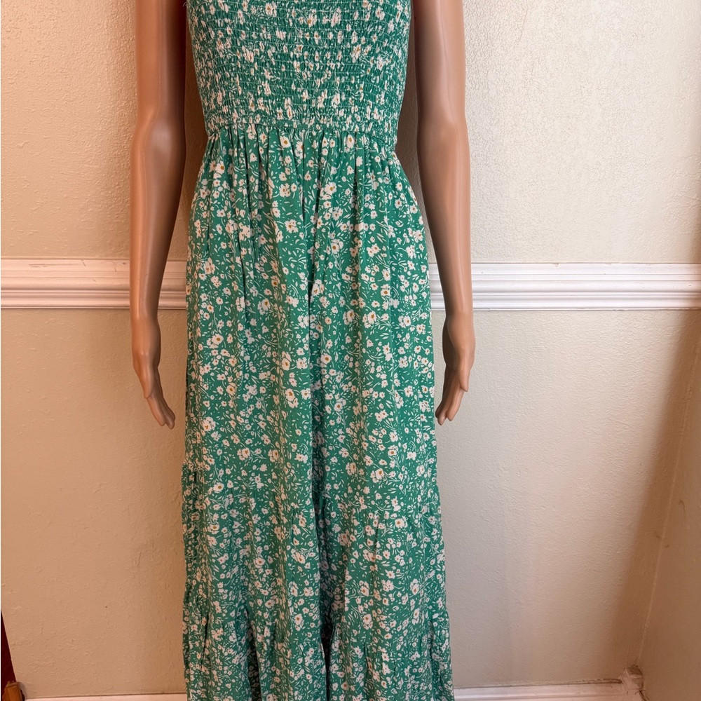 Zesica Floral Green Strapless Maxi Dress small - Picture 7 of 9